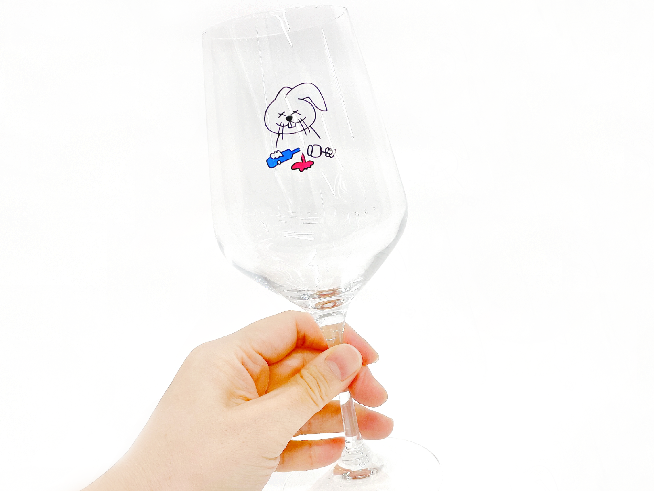 ワイングラスへのロゴ・キャラクター印刷事例｜持ち込みグラスへの名入れ印