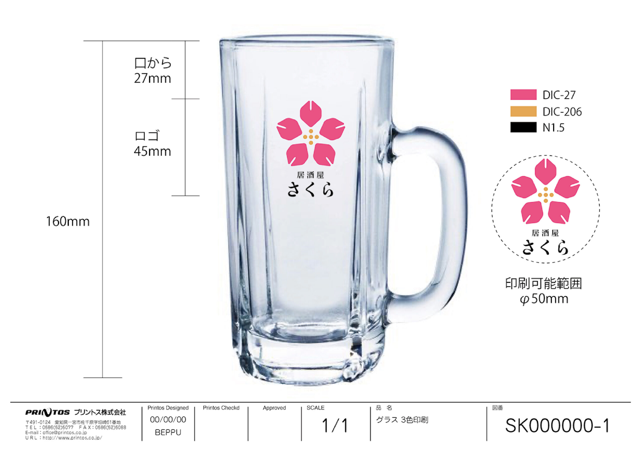 グラスの印刷位置を示したイメージ図